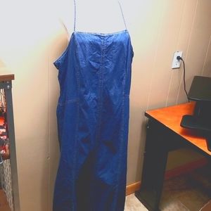 Long denim dress with adjustable spaghetti straps